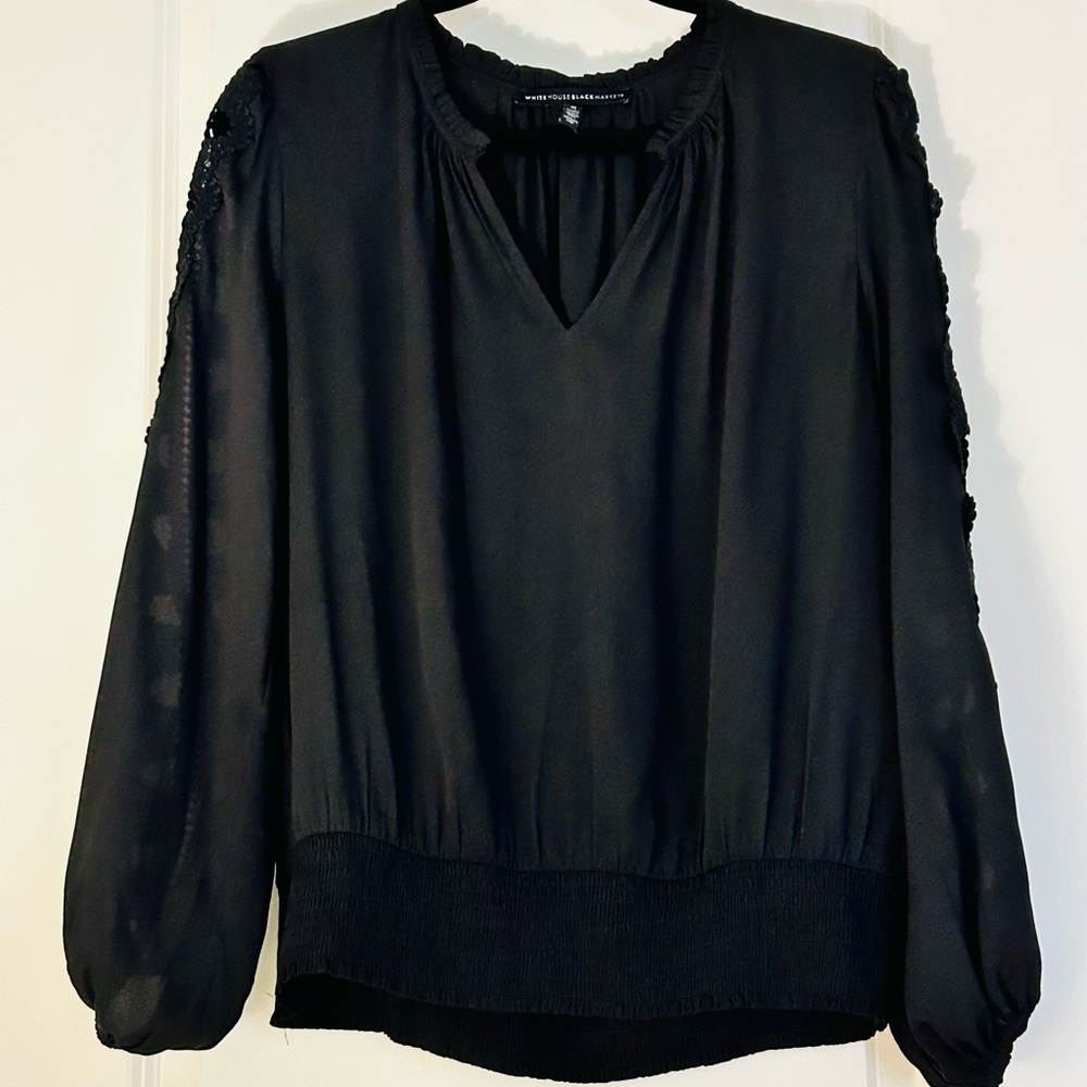 White House Black Market Black Long Sleeve With Embroidered Detail Medium